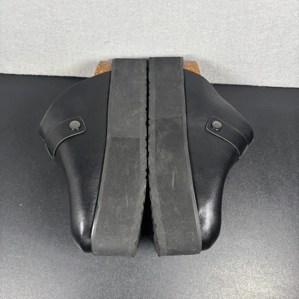 Womens Black Platform Clogs Size 10 Buckle Mules Goth Grunge Chunky Slip On Shoe